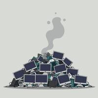 A large pile of discarded computers in a flat design style representing electronic waste art vector