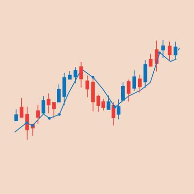 Financial market candlestick chart with upward trend in flat art