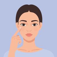 Woman demonstrating skincare routine in minimal flat design art vector
