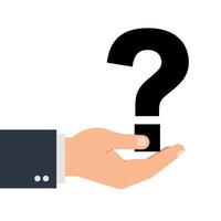 Hand holding a large question mark in flat design art vector