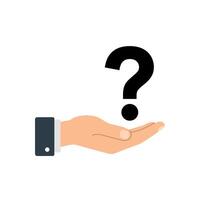Hand holding a question mark symbol in a flat design style, modern illustration vector
