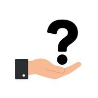 Hand holding a question mark symbol in a minimal flat design illustration vector