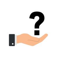 Hand holding a large question mark in a flat and minimal design illustration vector