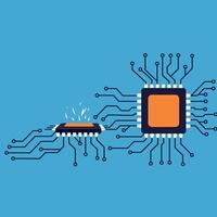 Microchip design with circuit connections in a flat blue style art vector