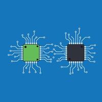 Circuit boards with green and black microchips in a flat design illustration vector