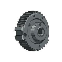 Detailed mechanical gear with intricate teeth and central hub in flat art vector