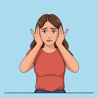 Concerned woman with hands on her face in flat art style expressing worry and anxiety vector