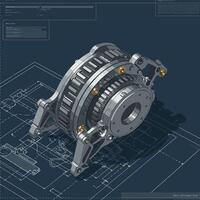 Detailed mechanical component design in flat style showcasing precision engineering art vector