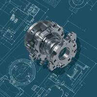 Detailed mechanical component design in flat style showcasing engineering precision in art vector