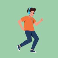 Young man jogging with headphones in a minimal style illustration vector