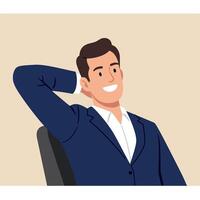 Confident businessman relaxing in a modern office chair, flat illustration vector