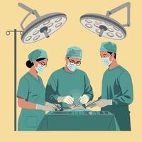 Surgical team performing an operation in a sterile environment with flat art vector
