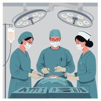 Surgical team performing operation in a sterile environment, flat art vector