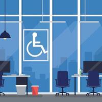 Office interior featuring accessible design with flat art emphasizing inclusivity and modern workspace aesthetics vector