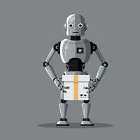 Robot holding a white package in a flat, minimal design style art vector