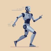 Futuristic humanoid robot running swiftly in a flat, minimal design illustration vector