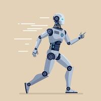 Running humanoid robot in sleek design style showcasing motion and speed in art vector