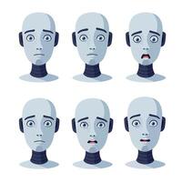 Robot head expressions showcasing emotions in flat style illustration vector