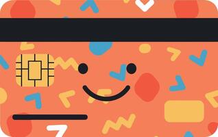 Colorful smiling credit card with playful shapes in flat art vector