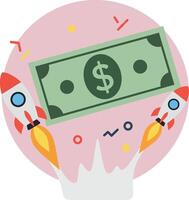 Money symbol with rocket boosters launching, colorful flat art vector