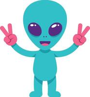 Playful alien character with vibrant colors in a flat design style showcasing peace signs illustration vector
