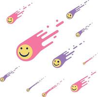 Colorful smiling comet characters in a whimsical flat design art vector