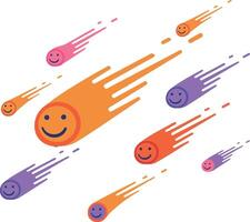 Colorful smiling comets soaring through the sky in a playful flat art vector