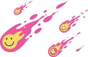 Colorful smiling comets with fiery trails in a playful, minimal illustration vector