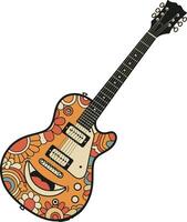Colorful electric guitar with floral designs in a flat art style showcasing vibrant patterns and retro aesthetics vector