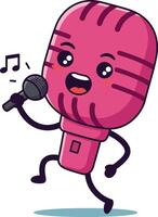 Cheerful cartoon microphone character singing with joy in a playful flat illustration vector