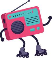 Retro radio character with roller skates in a playful flat illustration vector