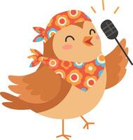 A joyful singing bird wearing a colorful scarf in flat art vector