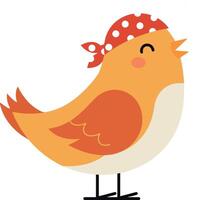A cheerful bird with orange feathers and a red bandana singing joyfully in a flat illustration vector