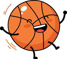 Happy cartoon basketball character bouncing joyfully in a playful and colorful flat illustration vector