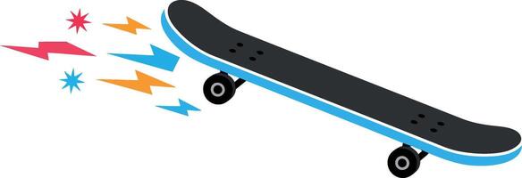 Skateboard in dynamic motion with colorful speed lines in flat art vector