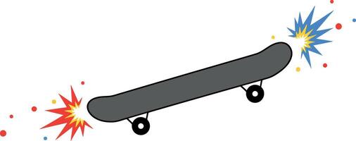 Skateboard with colorful explosions in a flat design style showcasing action and excitement in art vector