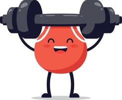 Cheerful red ball character lifting a dumbbell in flat art vector