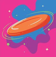 A colorful flying disc spinning through vibrant abstract shapes in a flat art style vector