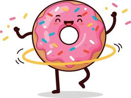 Cheerful dancing donut character in flat design style with colorful sprinkles, celebrating joy in art vector