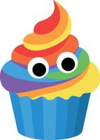 Colorful cupcake character with googly eyes in a flat design illustration vector
