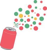 Red soda can with colorful bubbles bursting out in flat art vector