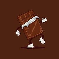 Chocolate bar character dancing joyfully in a playful flat illustration vector