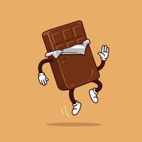 Chocolate bar character with arms and legs dancing playfully in minimal art vector