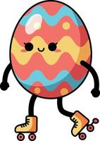 A colorful Easter egg character roller skating in a playful flat illustration vector