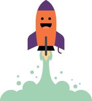 Colorful cartoon rocket launching with a joyful expression in minimal art vector