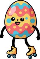 Colorful Easter egg character skating on roller skates in a fun, playful, and cheerful illustration vector