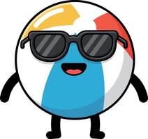 A cheerful beach ball character wearing sunglasses in a playful, minimal design style showcasing vibrant colors in illustration vector