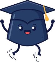 Cheerful graduation cap character celebrating with joyful expressions in flat art vector