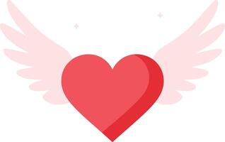 Red heart with angel wings in flat design style creating a whimsical and uplifting illustration vector