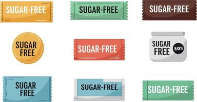 Colorful sugar-free product labels in minimal style showcasing various shapes and designs in art vector